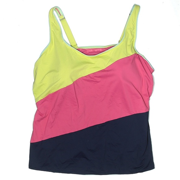 Lands’ End Squareneck Tankini Swim Top Plus Size 24W Underwire Sea Navy Lime - Picture 2 of 7
